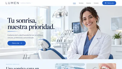 Diseño de una web de clínica dental con una dentista en una consulta luminosa