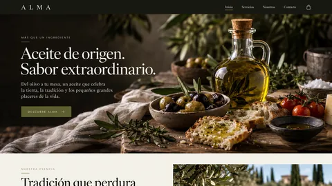 Diseño de una tienda de productos gourmet, con fotografía de aceite de oliva e ingredientes mediterráneos